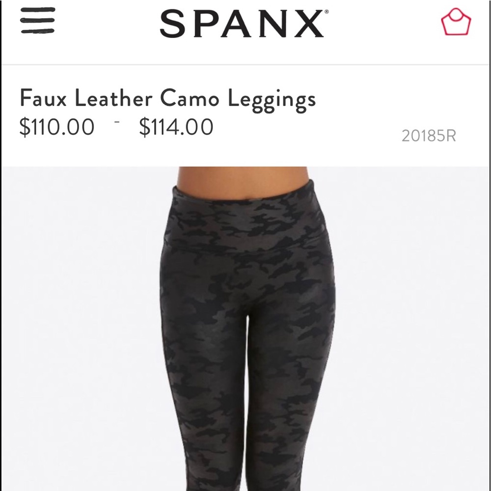 SPANX SIZE MED FAUX LEATHER & CAMO LEGGINGS BLACK